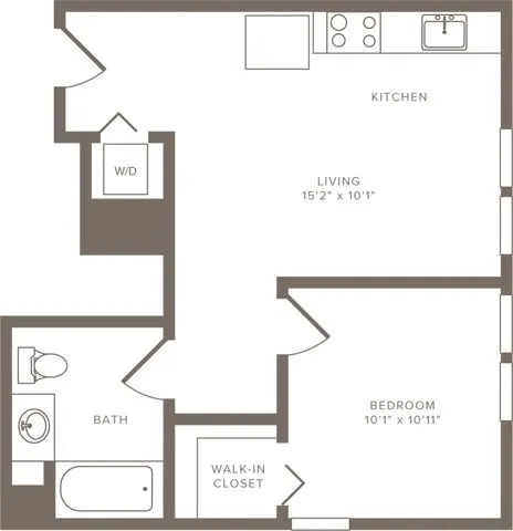 556 square foot one bedroom one bath floorplan image