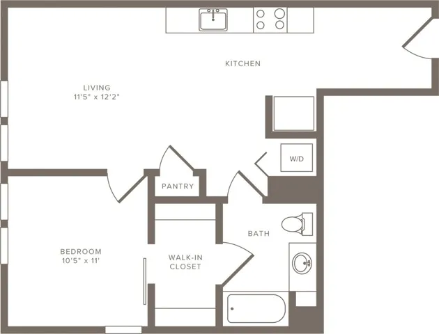 660 square foot one bedroom one bath floorplan image