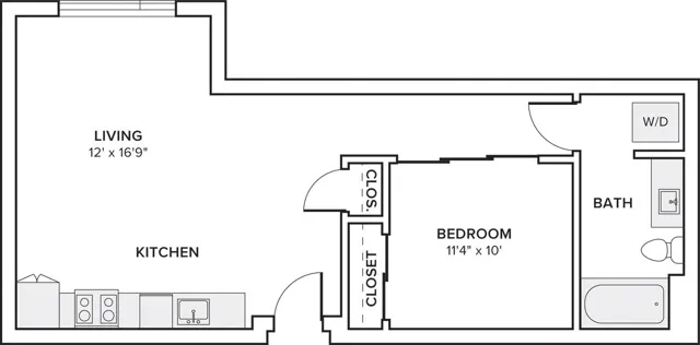 659-667 square foot one bed one bath floor plan in Seattle, WA