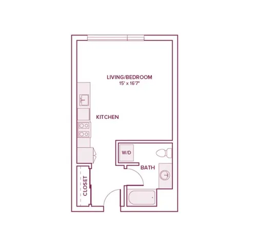 447 square foot studio one bath apartment floor plan in Beaverton, OR