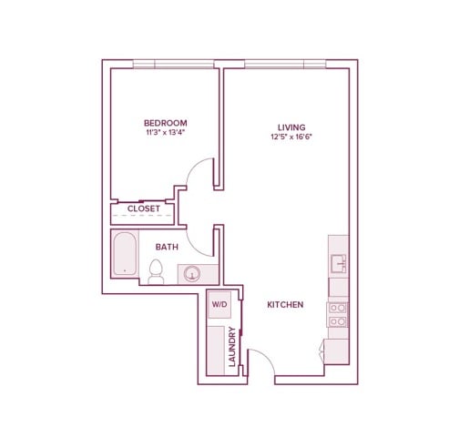 693 square foot one bed one bath apartment floor plan in Beaverton, OR