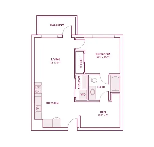 728 square foot one bed one bath apartment floor plan in Beaverton, OR