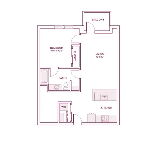 823 square foot one bed one bath apartment floor plan in Beaverton, OR