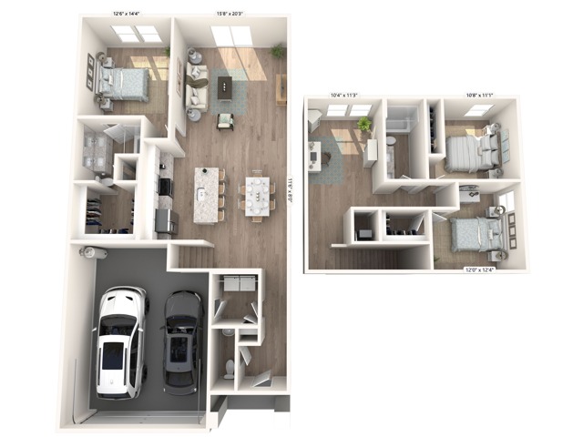 1826 square foot three bedroom two bath townhome floor plan in Kissimmee, FL