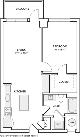 691 square foot one bedroom one bath apartment floorplan image