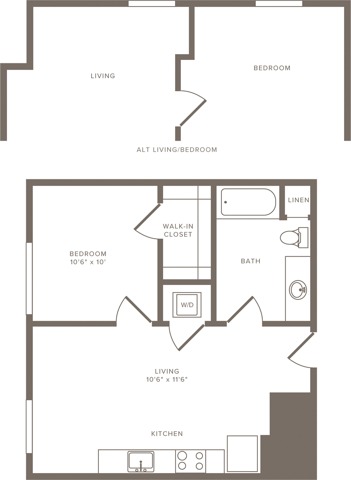 557 square foot one bedroom one bath floor plan image