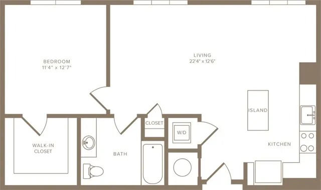 823 to 860 square foot one bedroom one bath apartment floorplan image