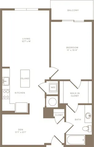 875 square foot one bedroom one bath apartment floorplan image