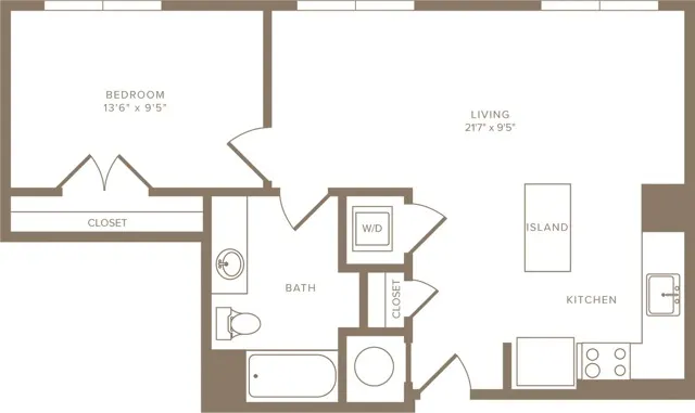 726 square foot one bedroom one bath apartment floorplan image