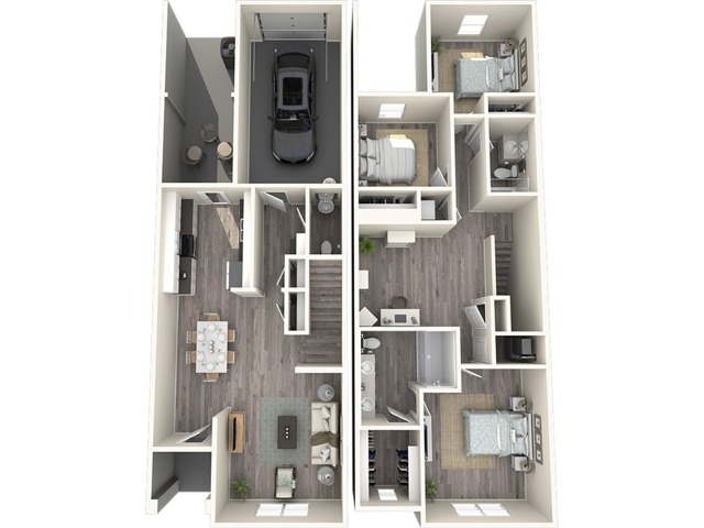 1601 square foot three bedroom two and a half bath townhome floor plan in Durham, NC