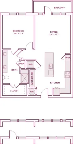 806 square foot one bedroom one bath apartment floor plan in Houston, TX