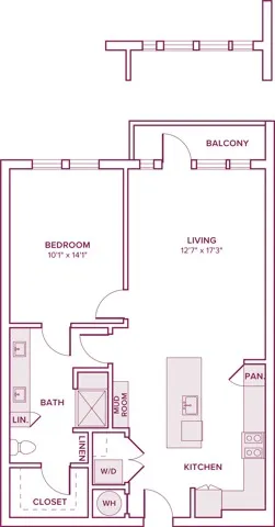 792 square foot one bedroom one bath apartment floor plan in Houston, TX