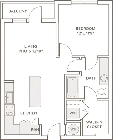 719 square foot one bedroom one bath apartment floorplan image