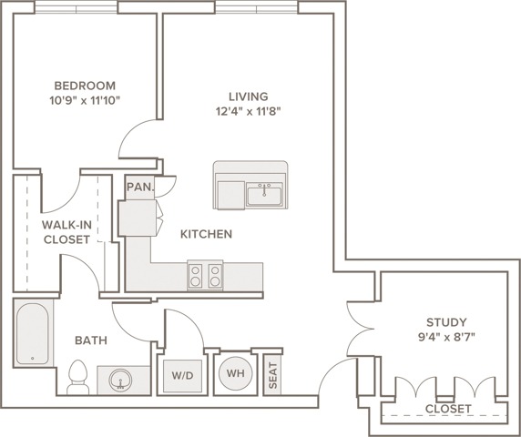 830 to 924 square foot one bedroom one bath apartment floorplan image