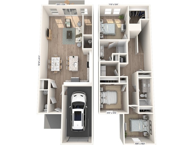 1628 square foot three bedroom two bath townhome floor plan in Kissimmee, FL