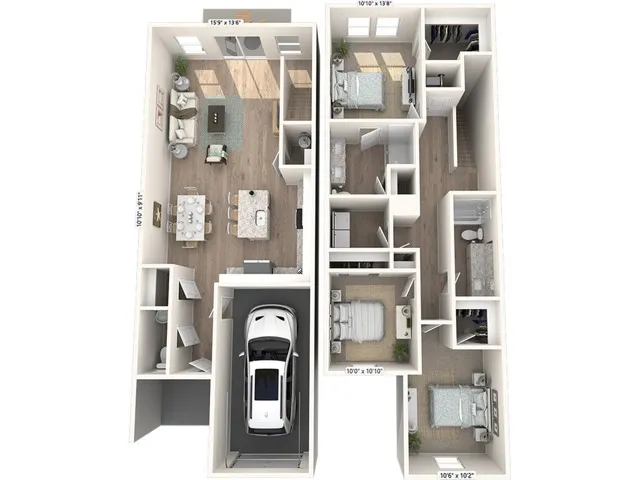 1628 square foot three bedroom two bath townhome floor plan in Kissimmee, FL