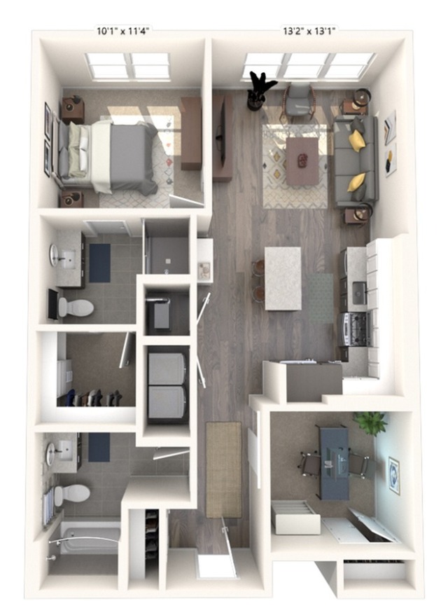 902 to 914 square foot one bedroom den two bath apartment floorplan image