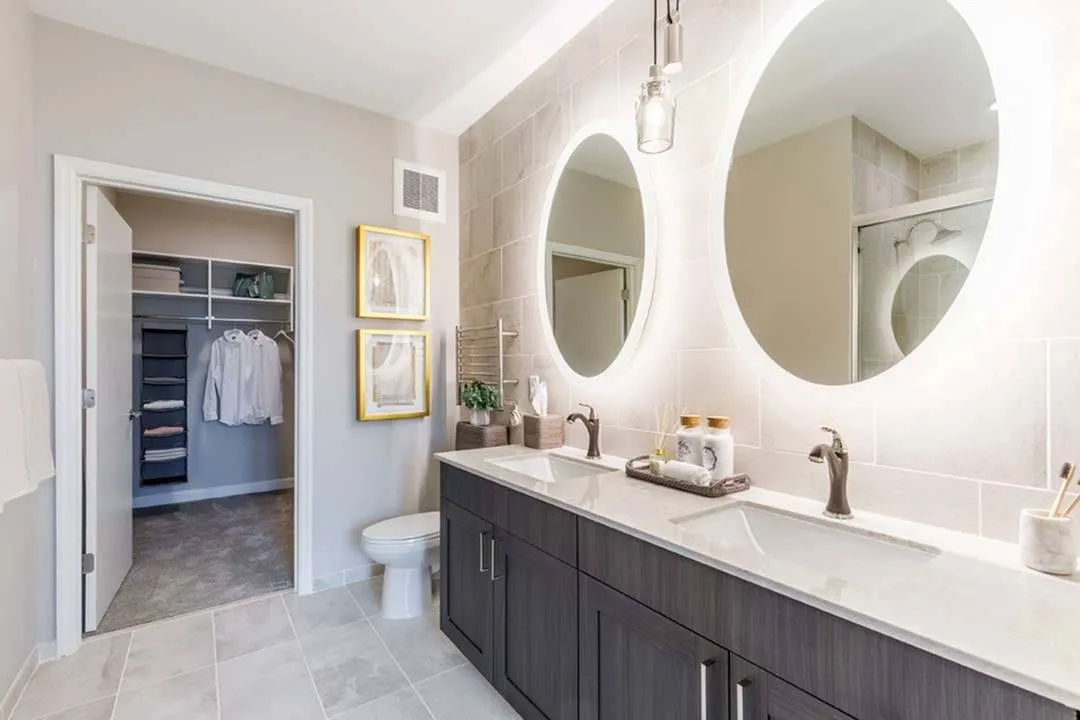 Bathroom with walk-in closet and shelving