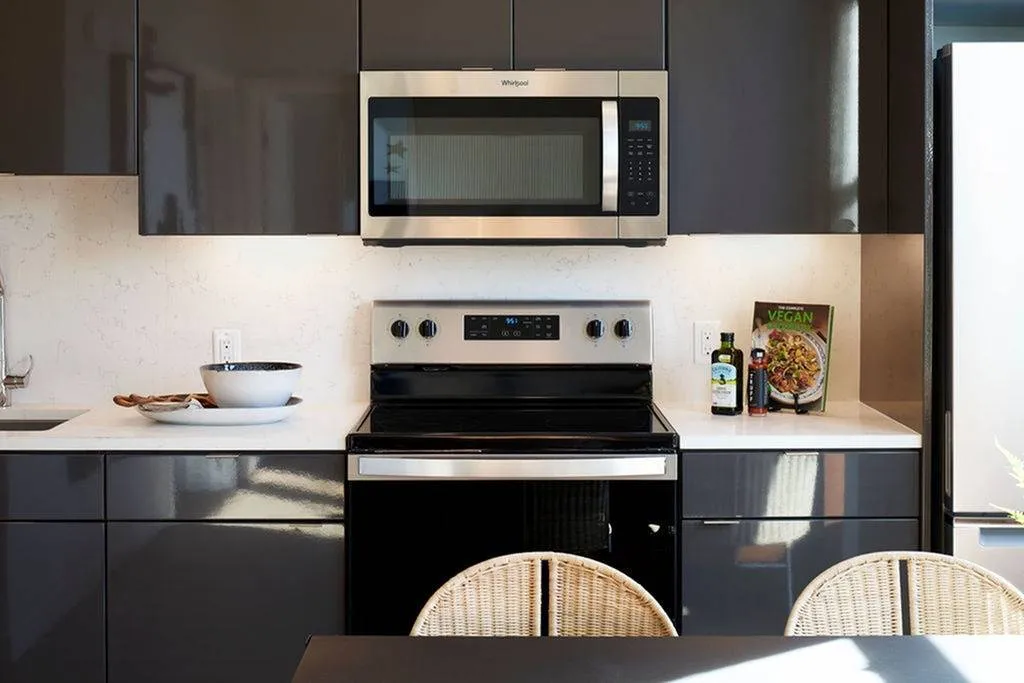 High gloss cabinets reflecting sunshine