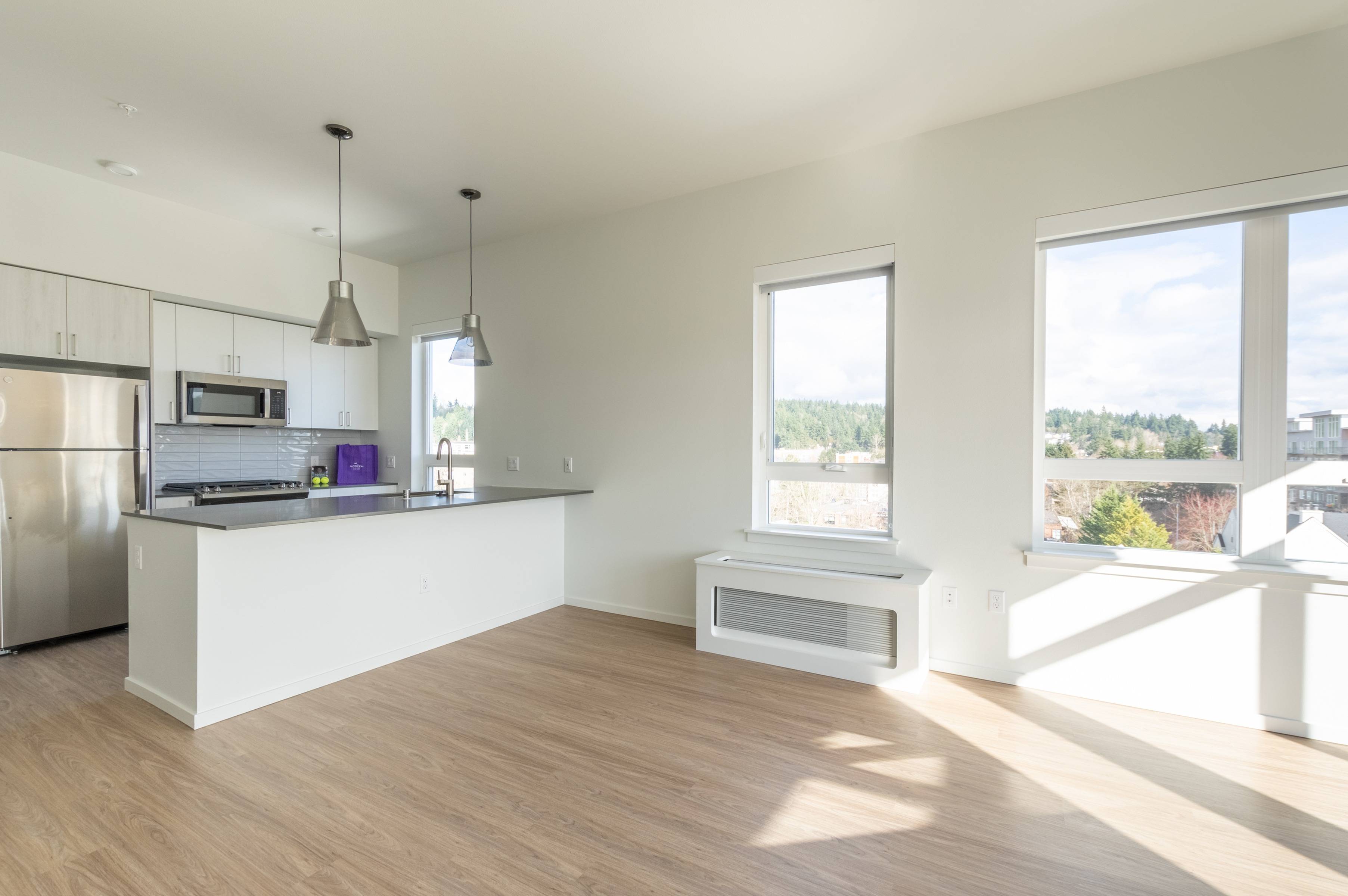 Air conditioning units below windows in living room