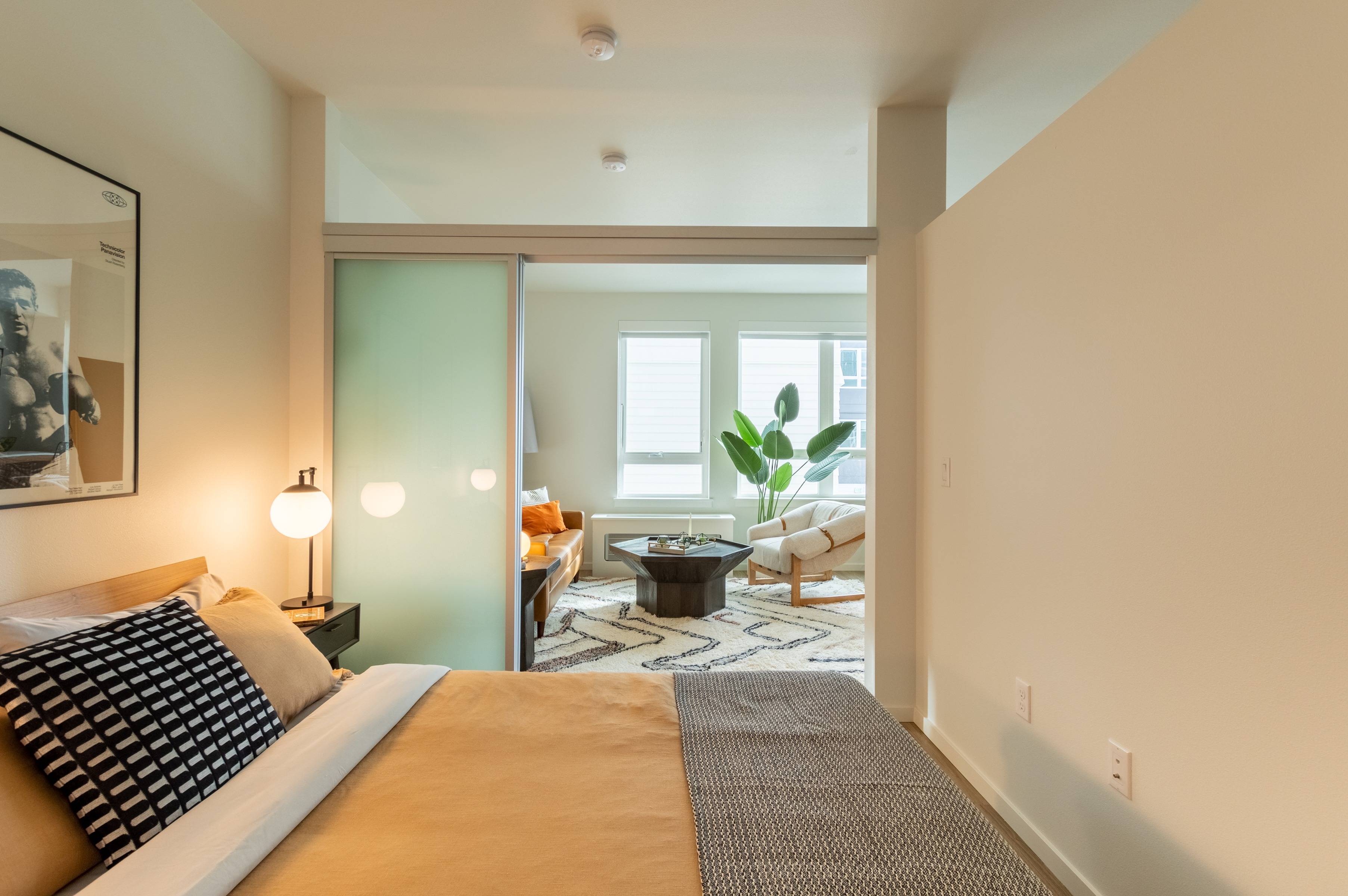 View of bedroom into living room