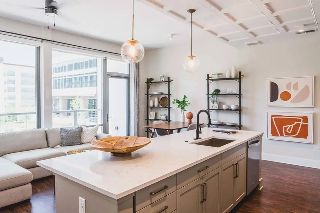 Image of large kitchen island and private balcony