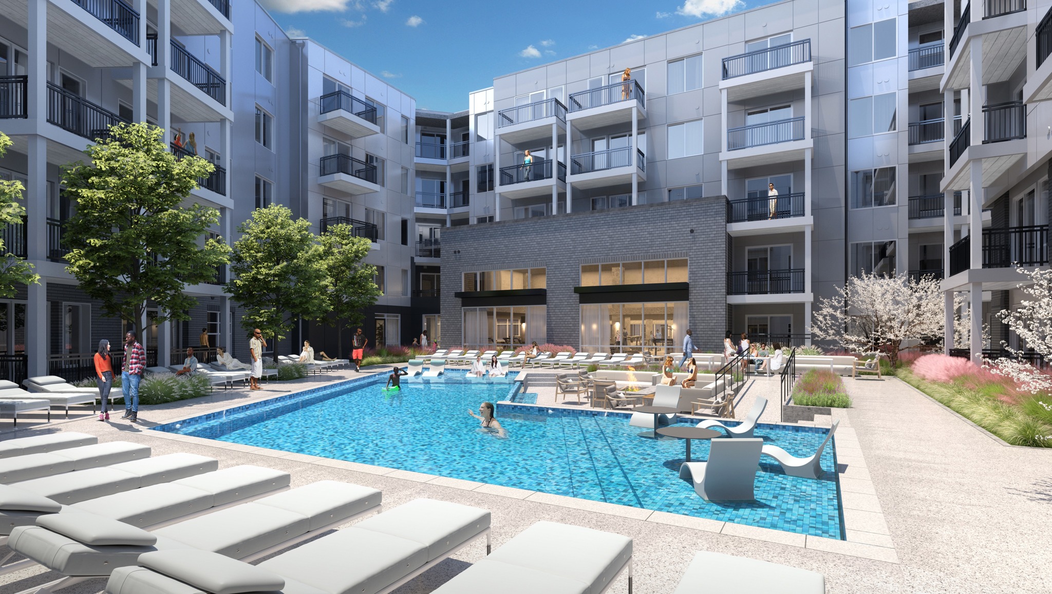 Modera Germantown Nashville Tennessee apartments exterior rendering of pool
