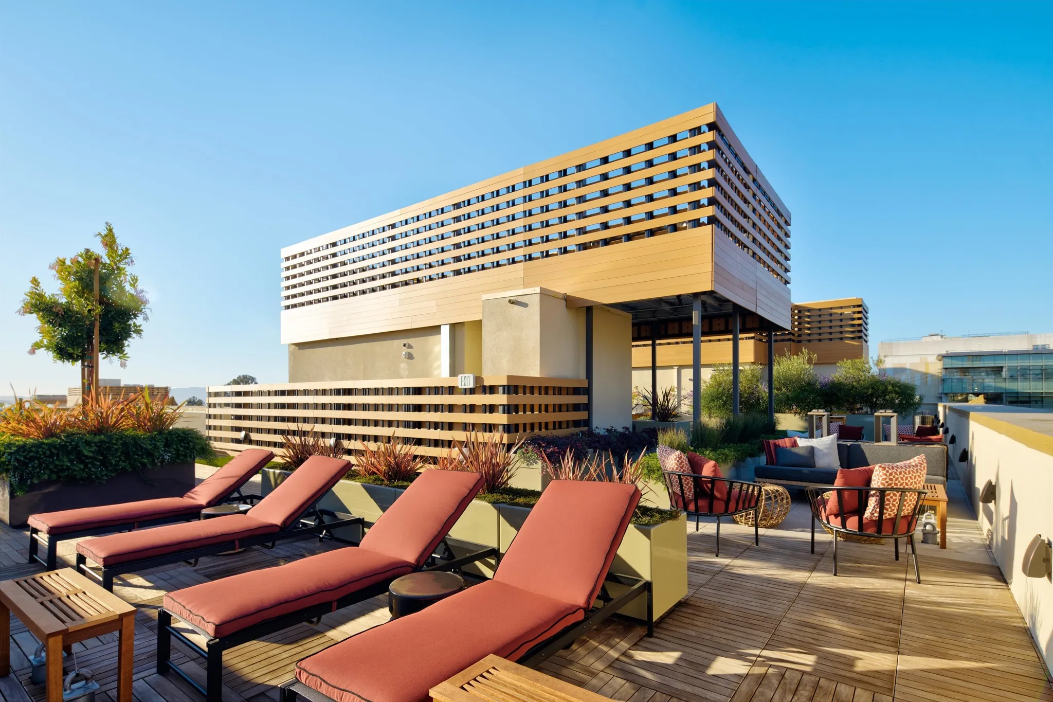 Modera Berkeley exterior rendering of building and rooftop deck