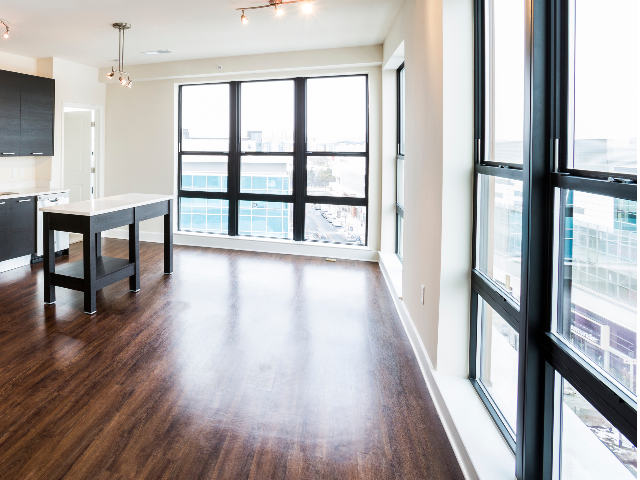 Floor to ceiling windows in the living area