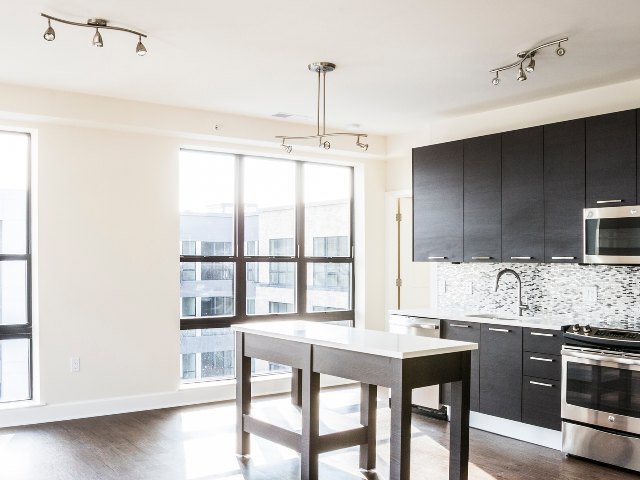 Modern track lighting in the kitchen