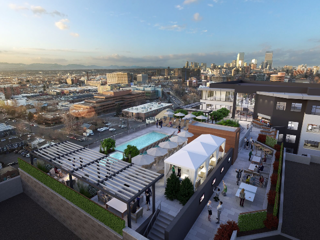Exterior rending of rooftop pool area