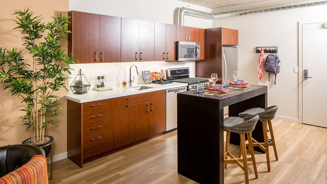 Kitchen with stainless steel appliances