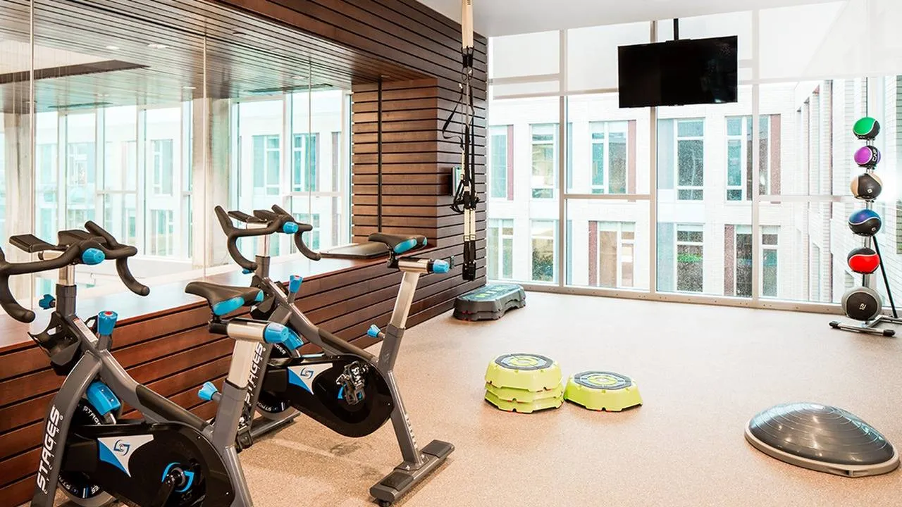 Club caliber fitness studio with cycling space