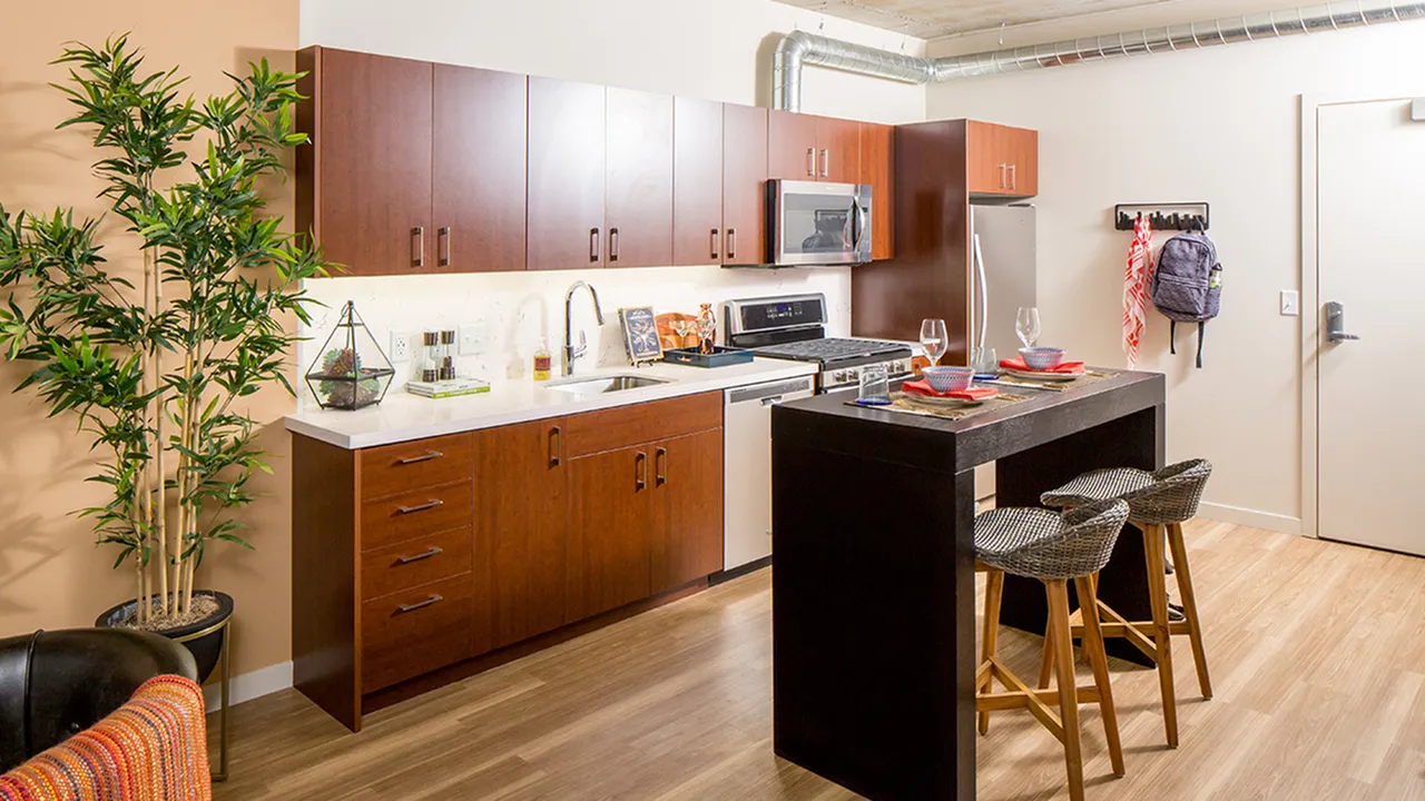 Spacious kitchen area with island