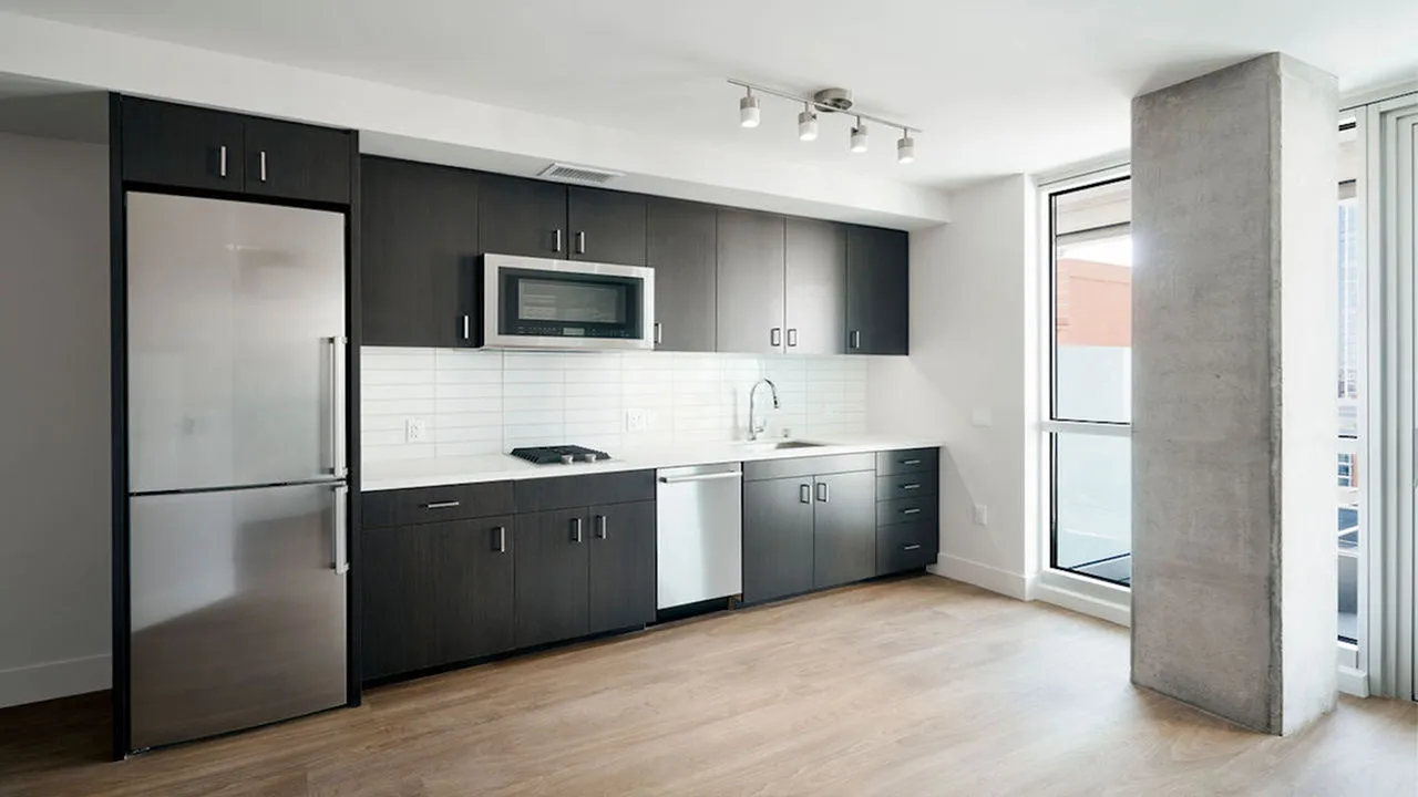 Galley Kitchen with view into living area