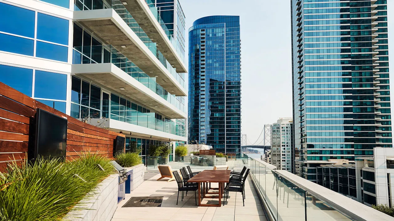 sunny day city views on the roof