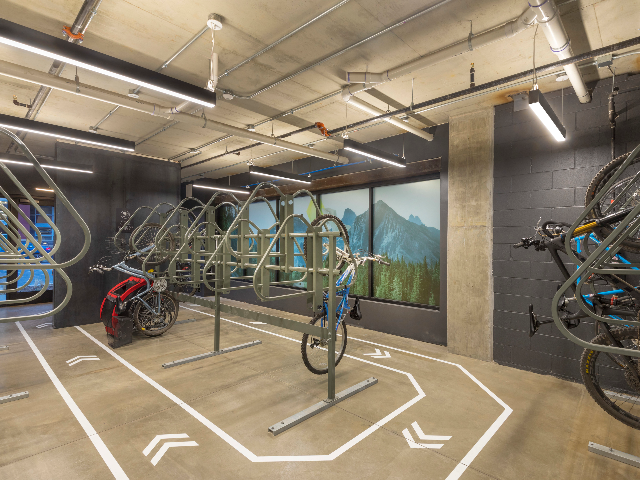 Controlled Access Bike Room with Bike Racks and a Fully-Equipped Workstation