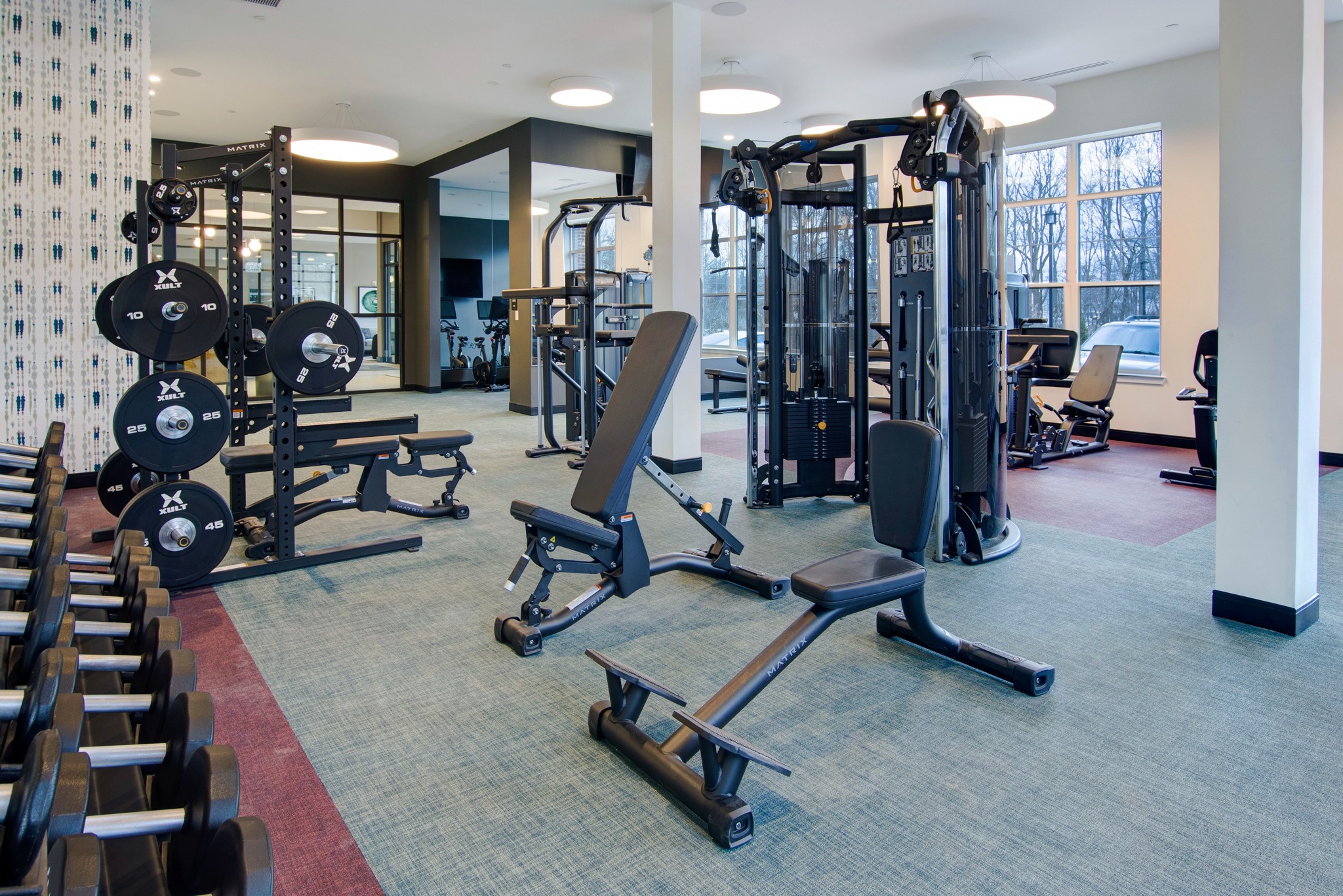 club-quality fitness center at modera berkeley heights apartments new jersey