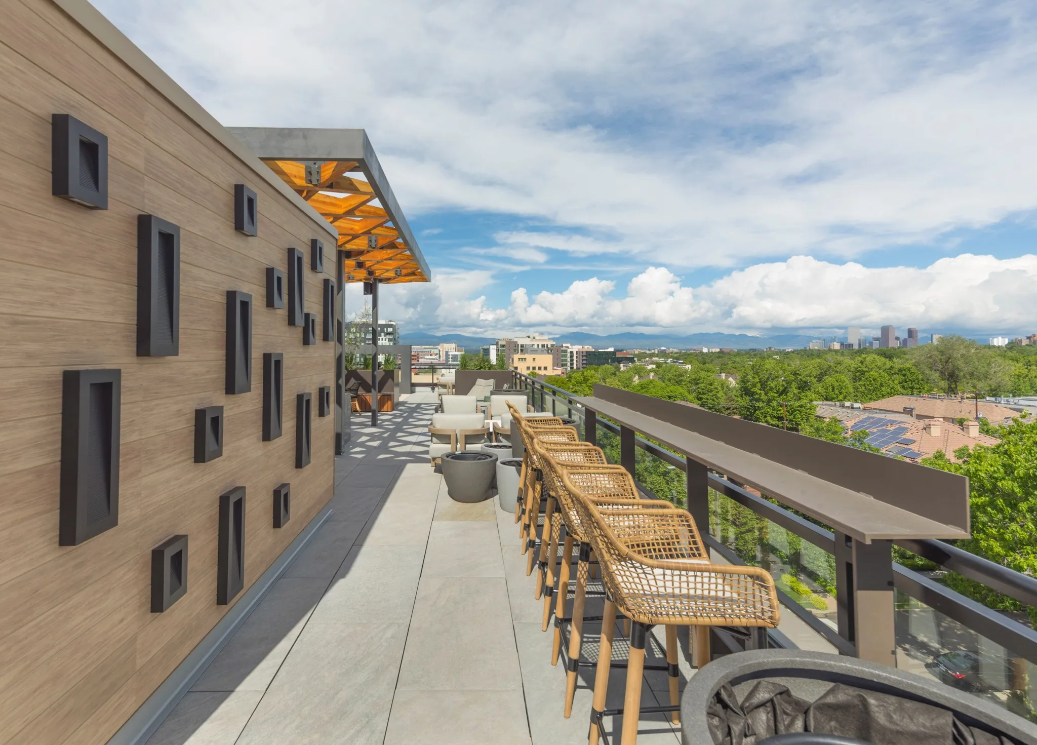 seating area on rooftop with views modera cherry creek apartment homes for rent in denver colorado