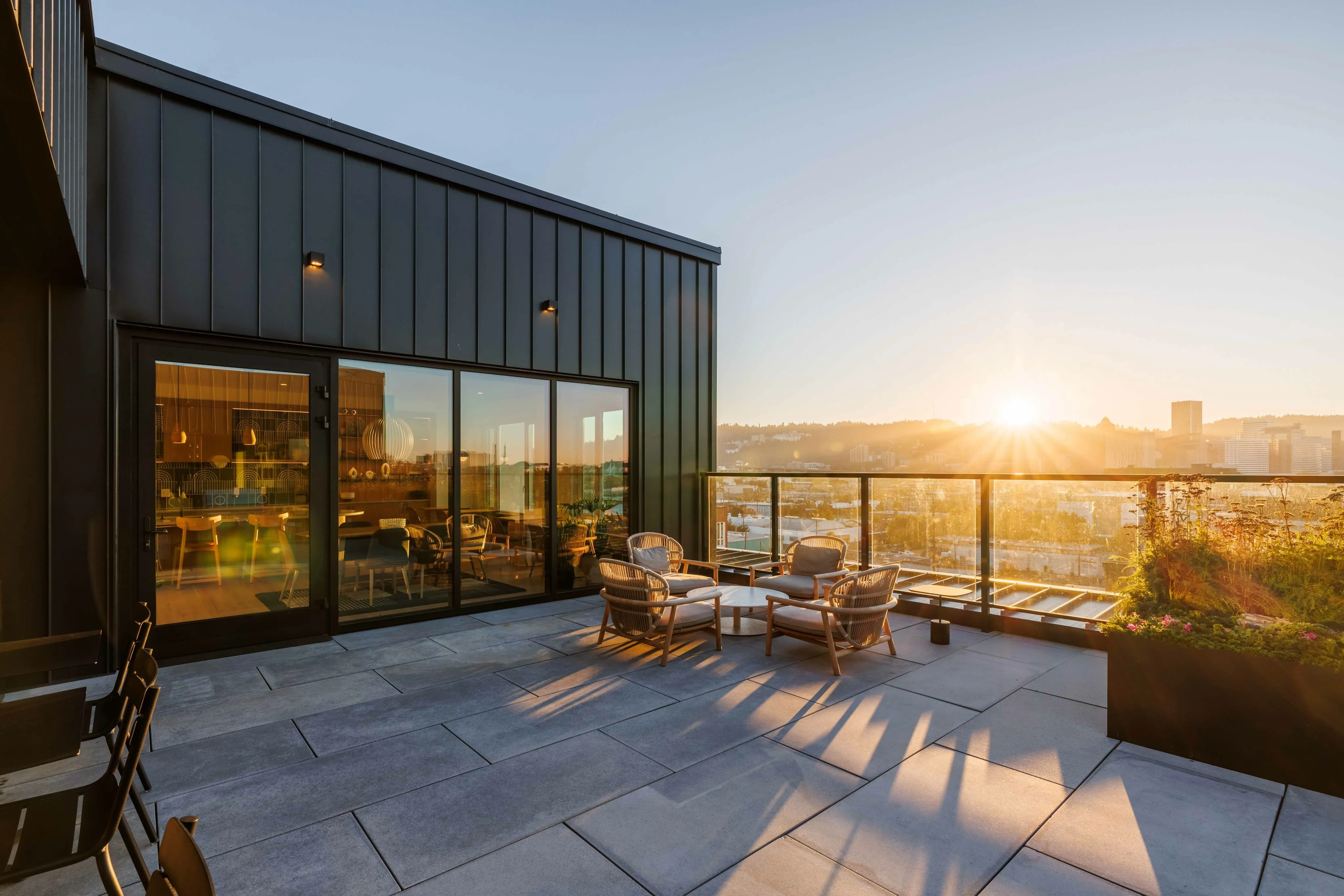 rooftop deck with downtown portland views