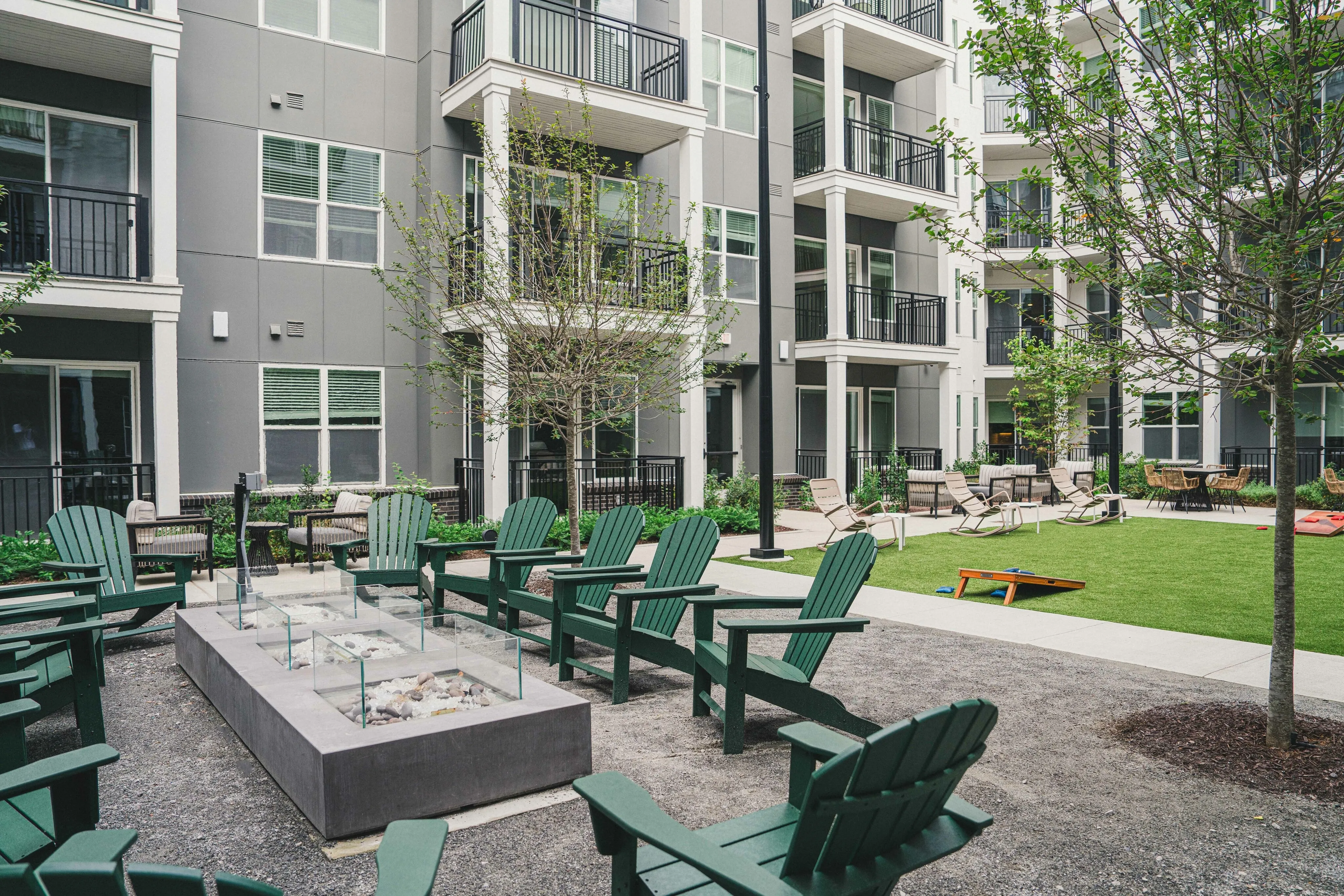 Modera Germantown Nashville Tennessee apartments courtyard area with large fire pit