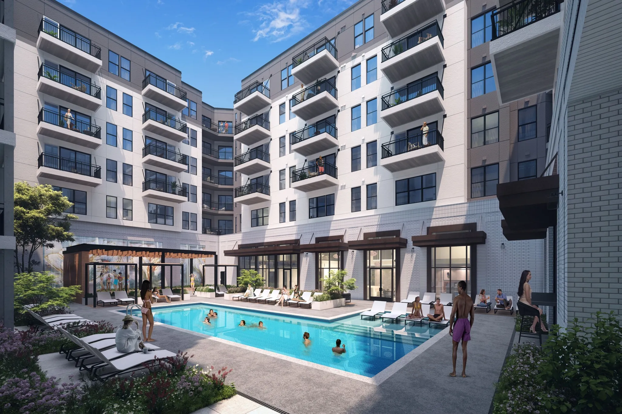 swimming pool in courtyard rendering modera riverview apartment homes for rent in tn