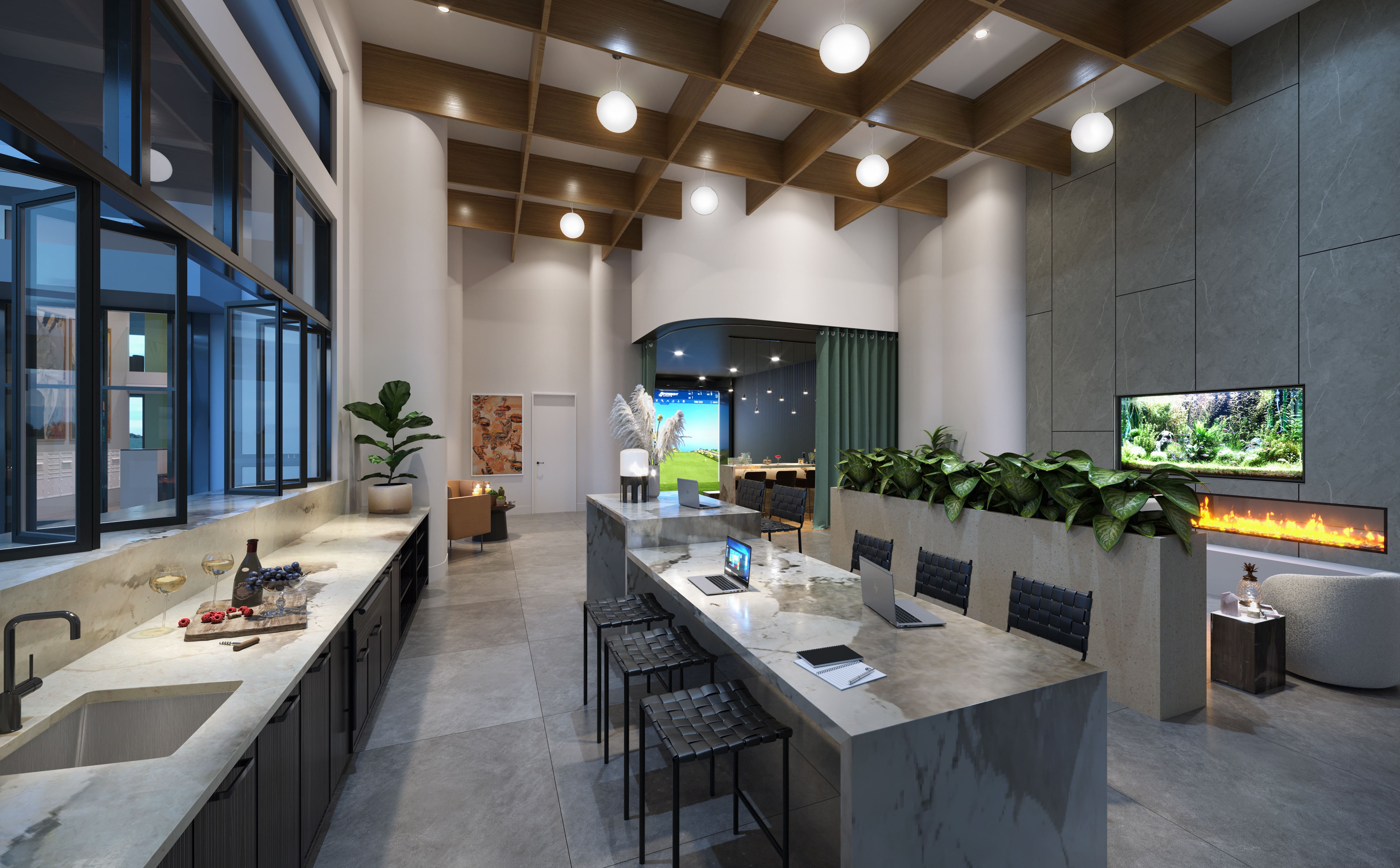 demonstratioon kitchen and work from home space modera riverview apartment homes for rent in tn rendering
