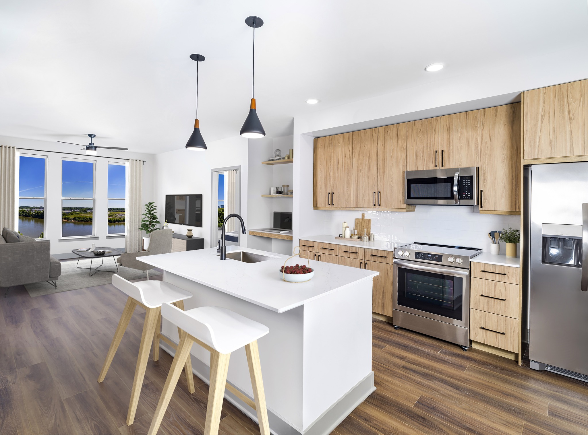 premium kitchen with stainless steel appliances and white cabinetsmodera riverview apartment homes for rent in tn rendering