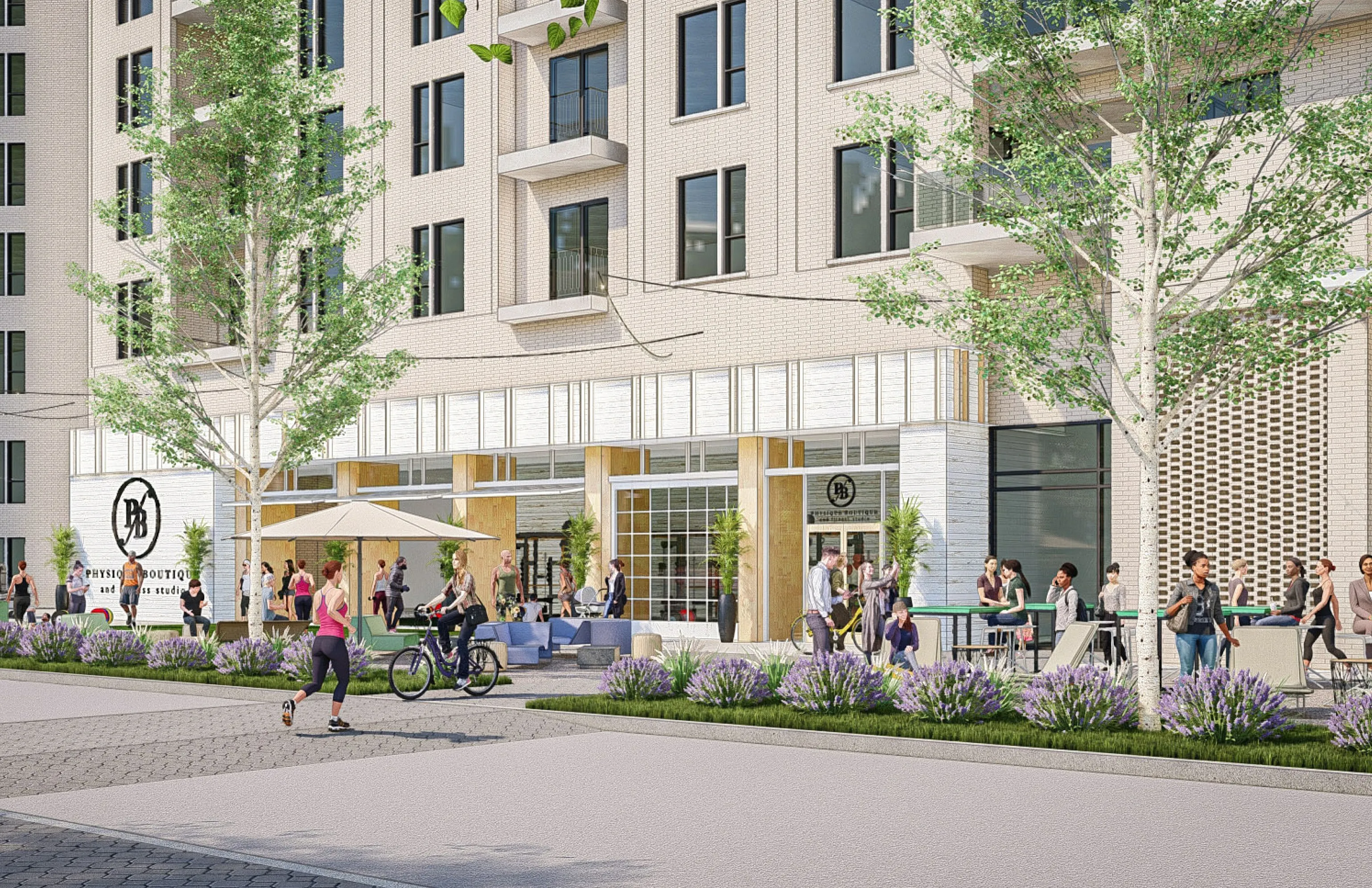 street level of biew of building and retail modera trailhead apartment homes for rent in dallas tx
