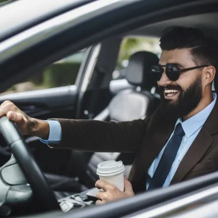 2175 Market stock photography man driving car with coffee image