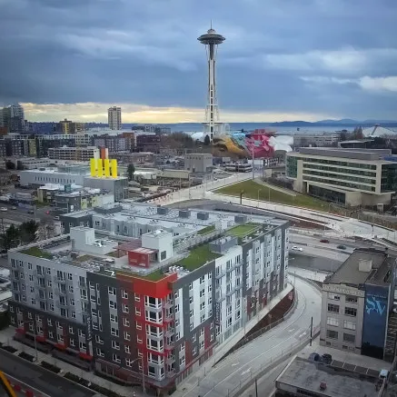 Image of Modera South Lake Union with Seattle space needle in background