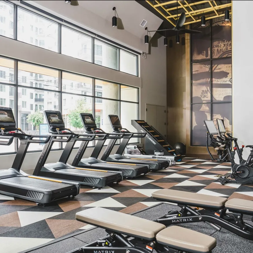 fitness studio with spin bikes, TRX, and more at modera gulch in nasheville tn