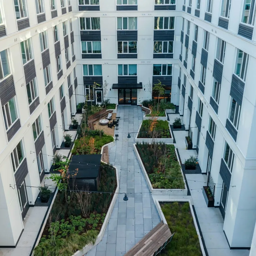 landscaped courtyard at modera morrison