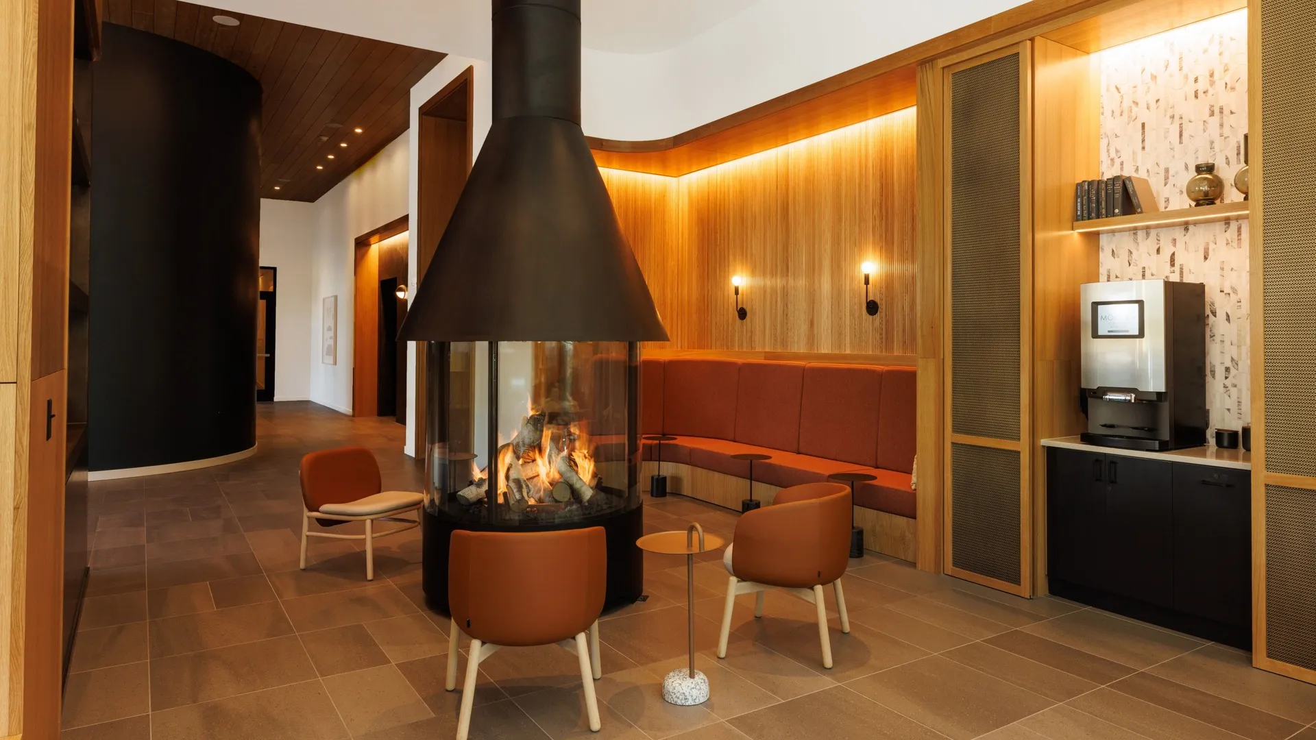 fireplace and coffee bar amenities modera morrison apartment homes for rent